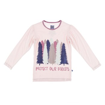KICKEE PANTS SOLID LONG SLEEVE PIECE PRINT EASY FIT CREW NECK TEE IN JADE PROTECT OUR FORESTS