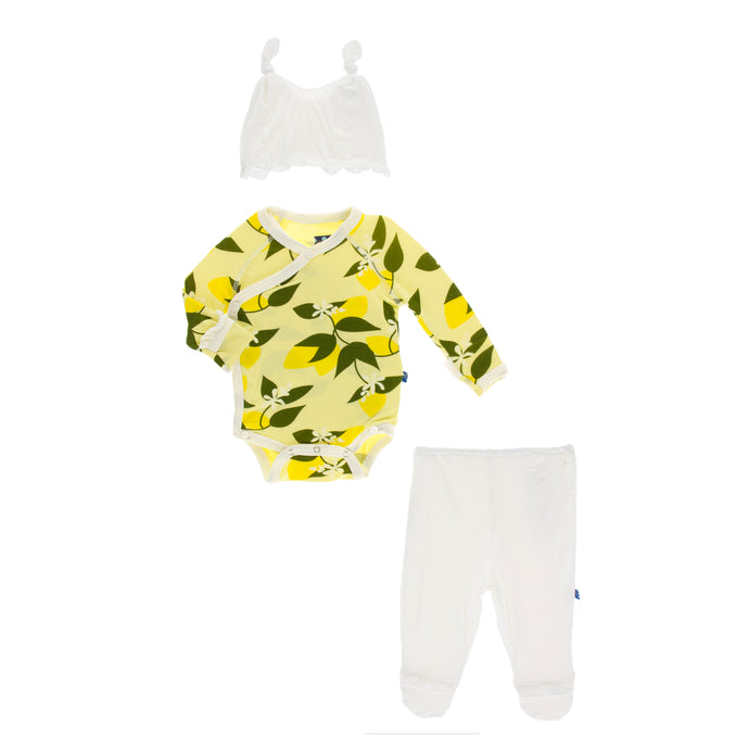 KicKee Pants Ruffle Kimono Gift Set W Elephant Gift Box - Lime Blossom Lemon Tree
