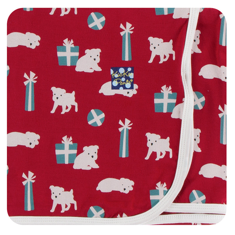 KicKee Pants Print Swaddling Blanket - Crimson Puppies and Presents