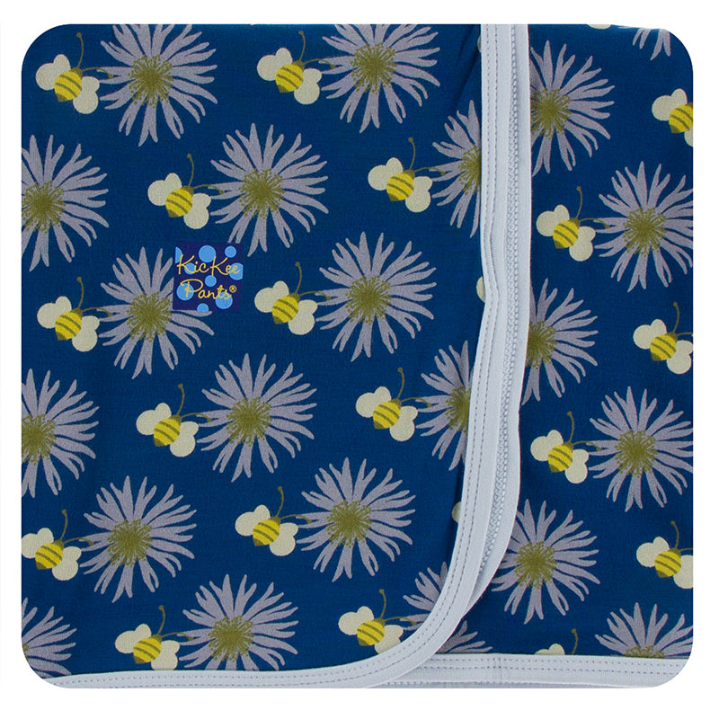 KicKee Pants Print Swaddling Blanket - Navy Cornflower and Bee