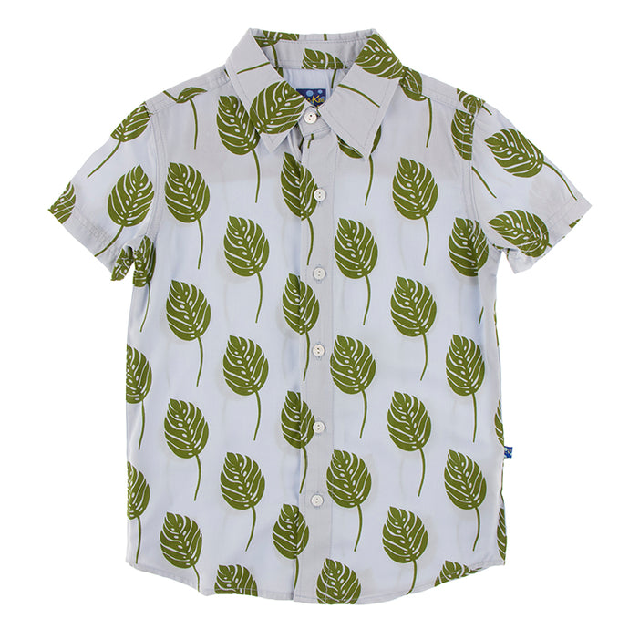 KicKee Pants Mens Print Short Sleeve Woven Button Down Shirt - Dew Philodendron