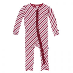 Kickee Pants Print Muffin Ruffle Coverall Candy Cane with Zipper
