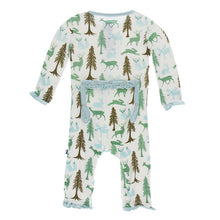 KicKee Pants Print Classic Ruffle Coverall with Zipper - Natural Woodland Holiday