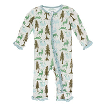 KicKee Pants Print Classic Ruffle Coverall with Zipper - Natural Woodland Holiday