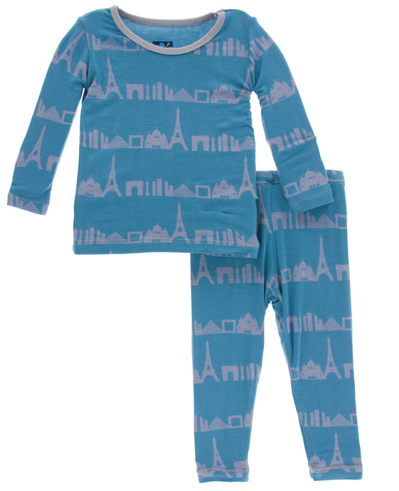 KicKee Pants Print Long Sleeve Pajama Set - Parisian Skyline