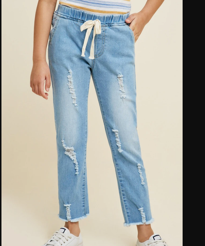 HAYDEN GIRIL Distressed Drawstring Denim Jeans
