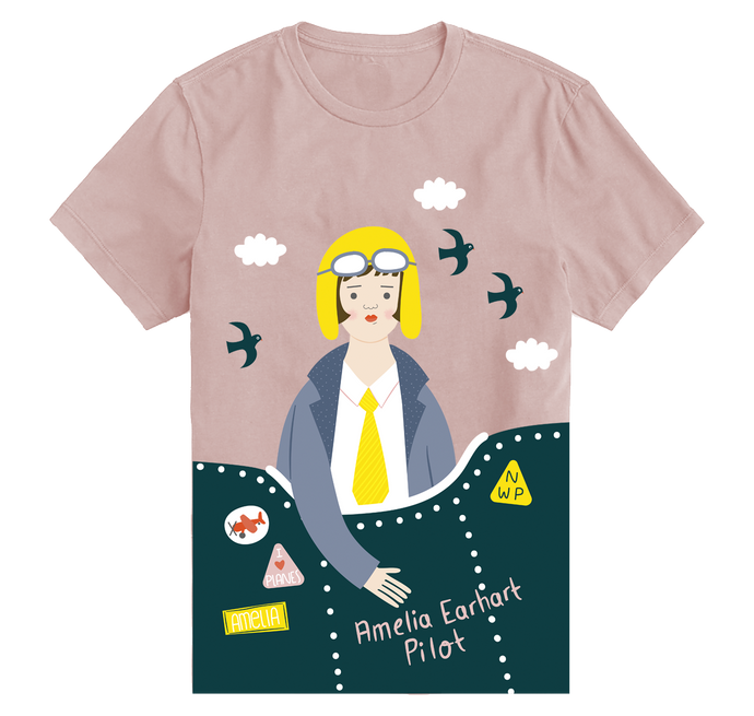 Piccolina Kids Women's Crewneck Amelia Earhart Short Sleeve Trailblazer Tee