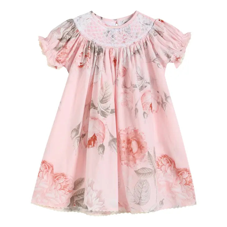 Vintage Pink Rose Classic Smocked Bishop Dress by Lil Cactus