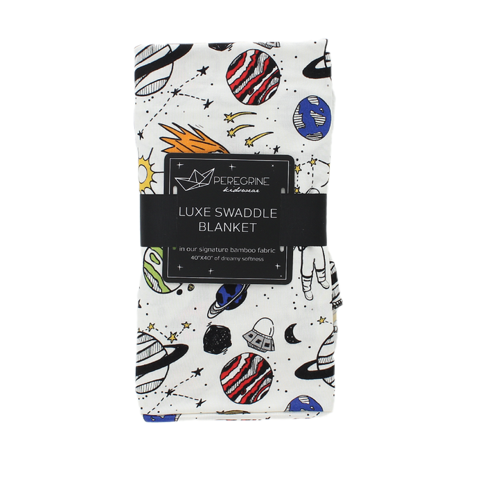 PEREGRINE KIDSWEAR SPACE DOODLE BAMBOO SWADDLE BLANKET