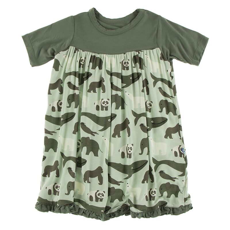 Kickee Pants Print Classic Short Sleeve Swing Dress-Aloe Endangered Animals