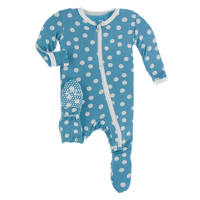 KICKEE PANTS PRINT FOOTIE WITH BLUE MOON SNOW BALL
