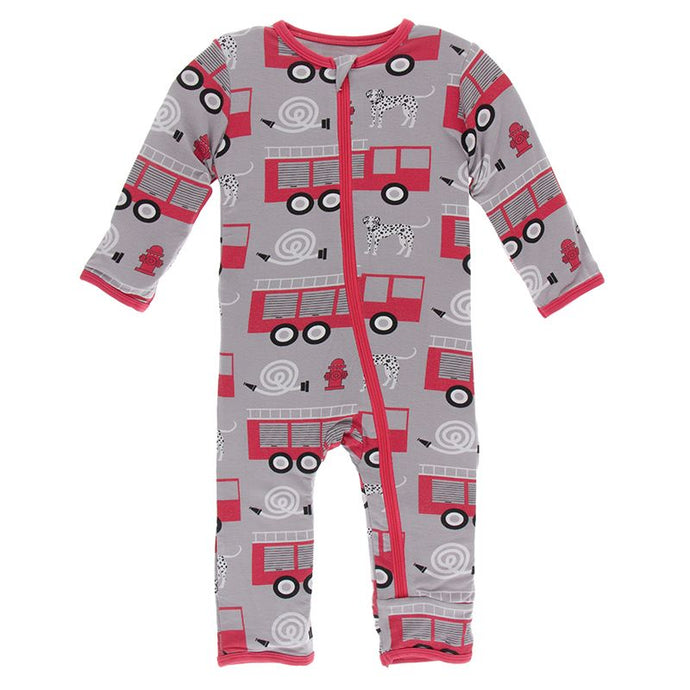 KICKEE PANTS PRINT COVERALL WITH ZIPPER FEATHER FIRE FIGHTER