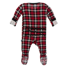 Kickee Pants Muffin Ruffle Footie with Zipper Crimson 2020 Holiday Plaid