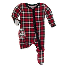 Kickee Pants Muffin Ruffle Footie with Zipper Crimson 2020 Holiday Plaid