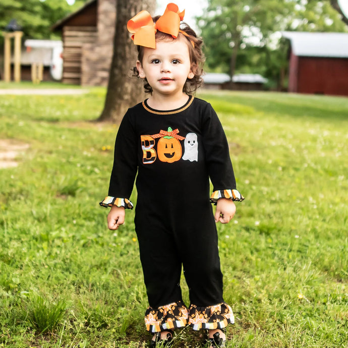 Ann Loren Baby Girl Black & Orange Halloween Romper