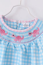 Blue Plaid Pink Dino Girl Smocked Shorts Outfit
