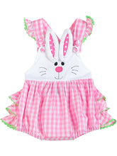 Pink Bunny Face Gingham Bubble Ruffle Romper by Lil Cactus