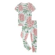 KICKEE PANTS PRINT SHORT SLEEVE SCALLOP KIMONO PAJAMA SET FRESH AIR FLORIST