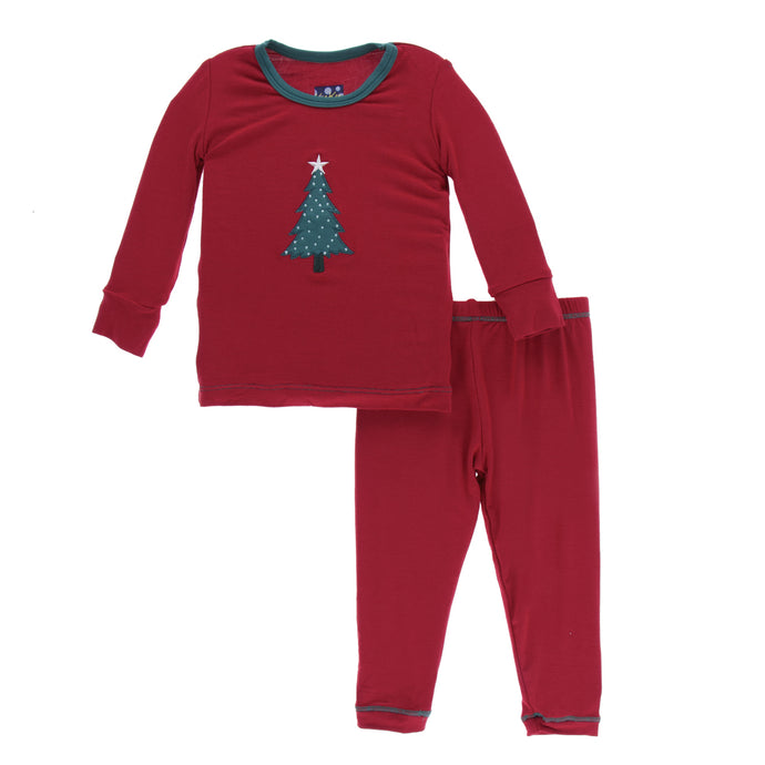 KicKee Pants Holiday Long Sleeve Applique Pajama Set - Crimson Tree