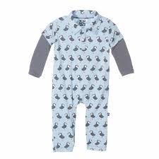 KicKee Pants Print Long Sleeve Polo Romper - Pond Puffin
