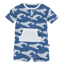 KicKee Pants Print Kangaroo Romper - Twilight Whale