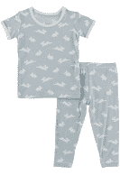 KICKEE PANTS PRINT CLASSIC SHORT SLEEVE PAJAMA SET PEARL BLUE BUNNY