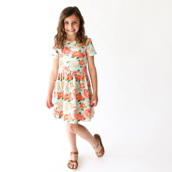 Lola & Taylor Girls Harlowe Organic Cotton Dress - Exploded Peony