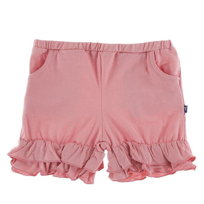 Kickee Pants Solid Double Ruffle Performance Jersey Shorts (Strawberry - XS-5/6)
