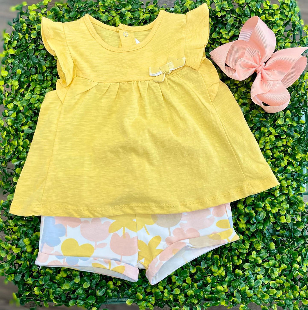 Mayoral 2 Piece Yellow and Flowers Shorts Set