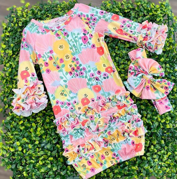 Vivacious Blooms Baby Gown by Clover Cottage