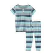 KICKEE PANTS PRINT SHORT SLEEVE HENLEY PAJAMA SET SPORT STRIPE