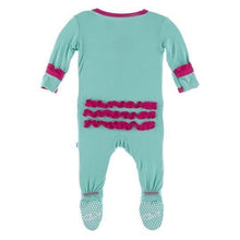 KICKEE PANTS SOLID MUFFIN RUFFLE COVERALL WITH ZIPPER GLASS WITH PRICKLY PEAR