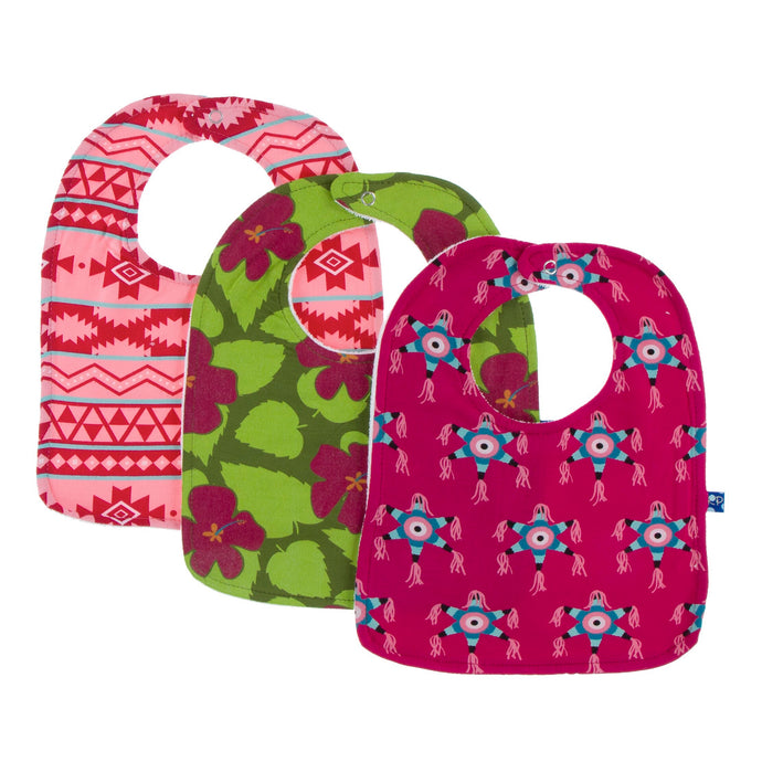 KicKee Pants Bib Set - Pesto Hibiscus, Strawberry Mayan Pattern, & Rhododendron Piñata
