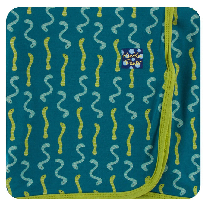 KicKee Pants Print Swaddling Blanket- Oasis Worms