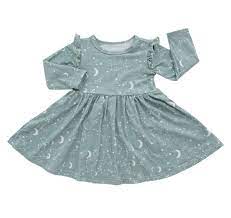 EMERSON STARGAZER BAMBOO LONG SLEEVE FLUTTER BABY DRESS