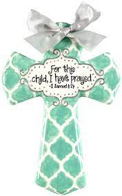 Sue Berk Designs Aqua Quatrefoil Medium Cross - For this child, I have prayed