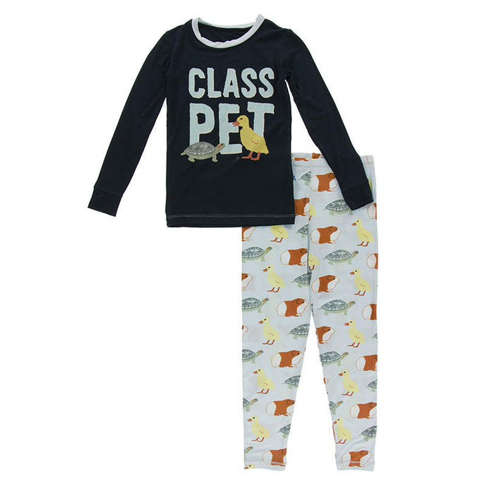 Kickee Pants Long Sleeve Graphic Tee Pajama Set Illusion Blue Class Pet