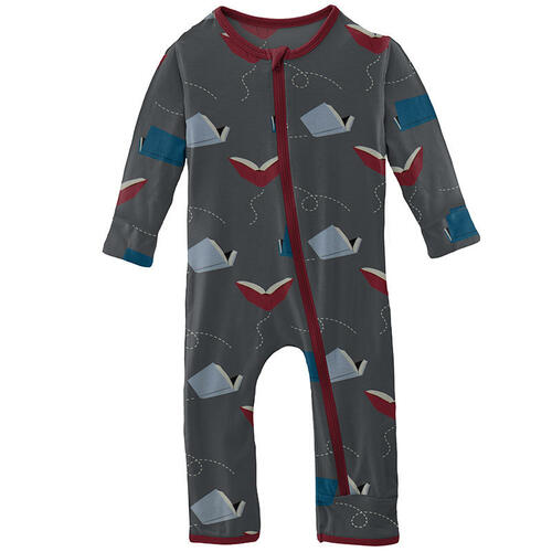 Kickee Pants Print Coverall with Zipper - Slate Flying Books