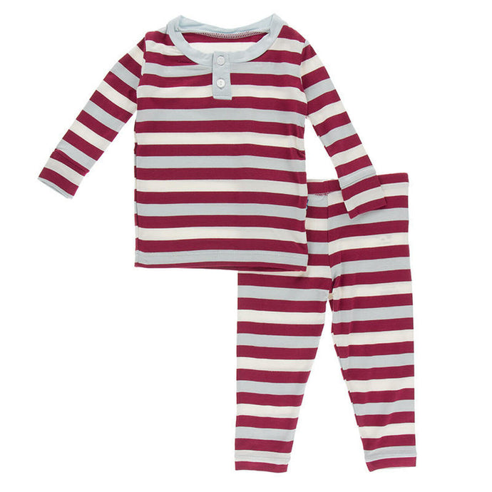 Kickee Pants Print Long Sleeve Henley Pajama Set - Playground Stripe