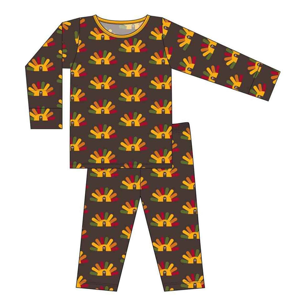 Kickee Pants Print Long Sleeve Pajama Set Bark Turkey