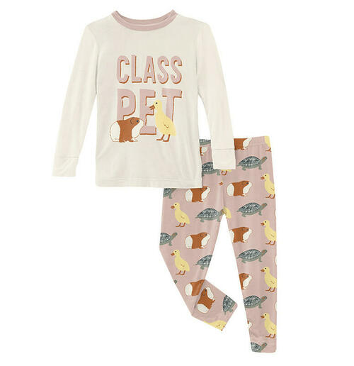 Kickee Pants Long Sleeve Graphic Tee Pajama Set Peach Blossom Class Pet