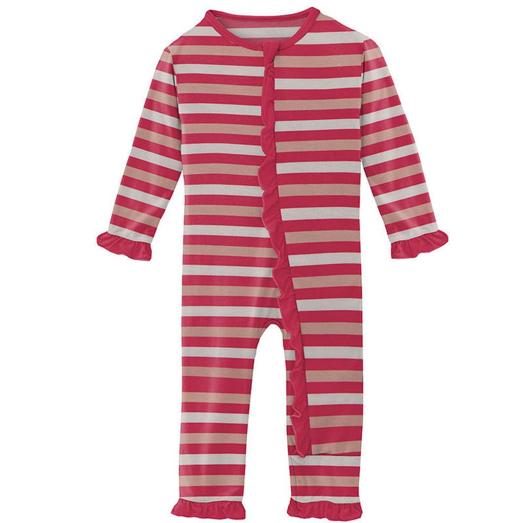 Kickee Pants Print Classic Ruffle Coverall with Zipper - Hopscotch Stripe