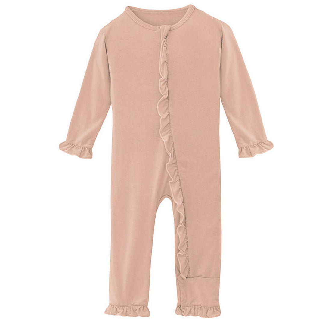 Kickee Pants Solid Classic Ruffle Coverall with Zipper - Peach Blossom