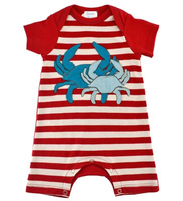 Lemon Loves Lime Baby Boys Red Striped Romper - Catch of the Day Crabs