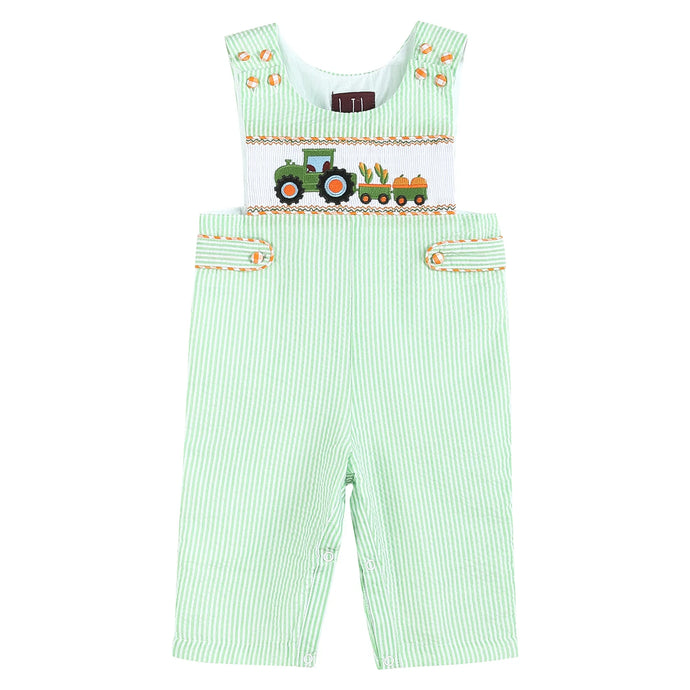 Lil Cactus Green Harvest Truck Smocked Overalls