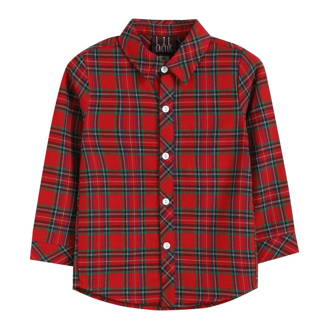 Red & Green Tartan Button-Up by Lil Cactus