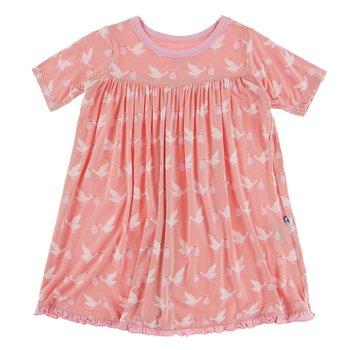 KICKEE PANTS PRINT CLASSIC SHORT SLEEVE SWING DRESS BLUSH STORK