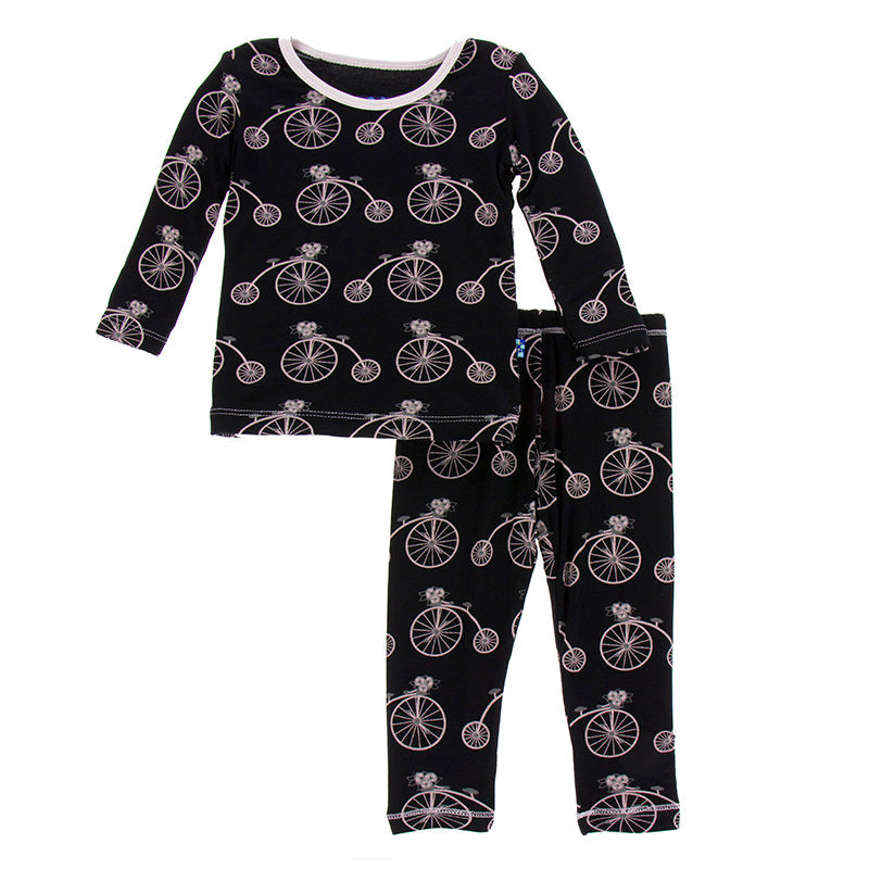 Kickee Pants Girl Midnight Bikes Long Sleeve Set