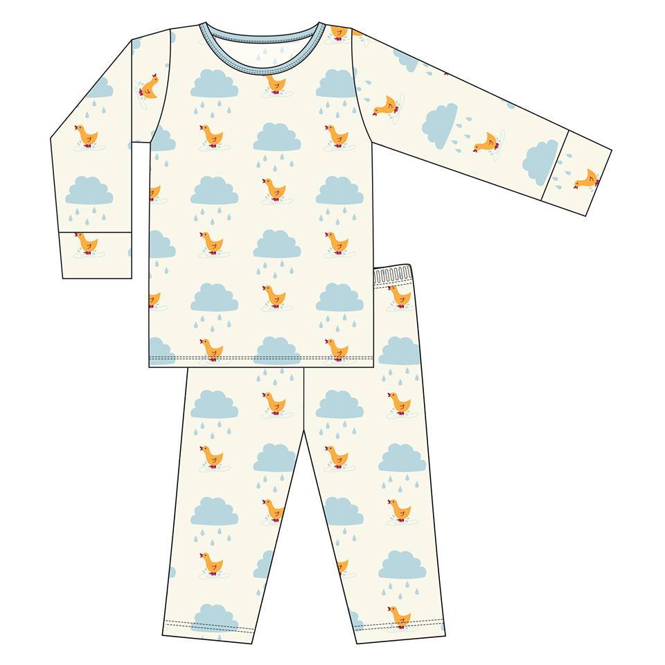 KicKee Pants Print Long Sleeve Pajama Set - Natural Puddle Duck