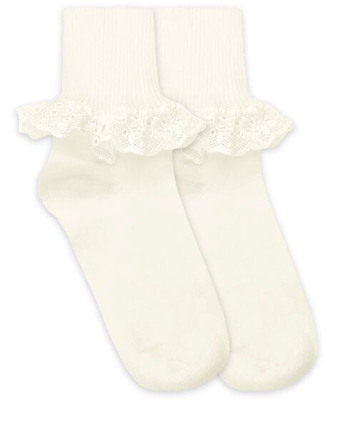 Jefferies Socks Chantilly Lace Turn Cuff Socks 1 Pair- Pearl
